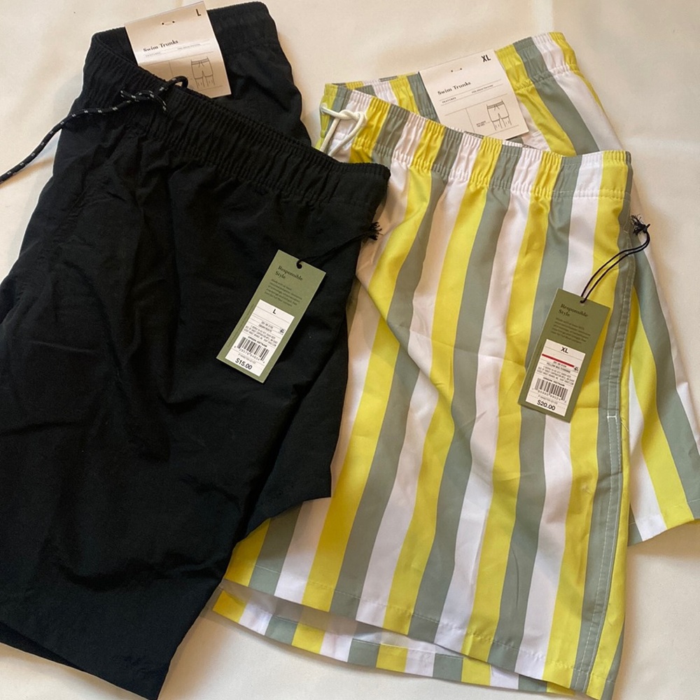 2 pairs brand new goodfellow swim trunks yellow & green XL 6” and black L 7”